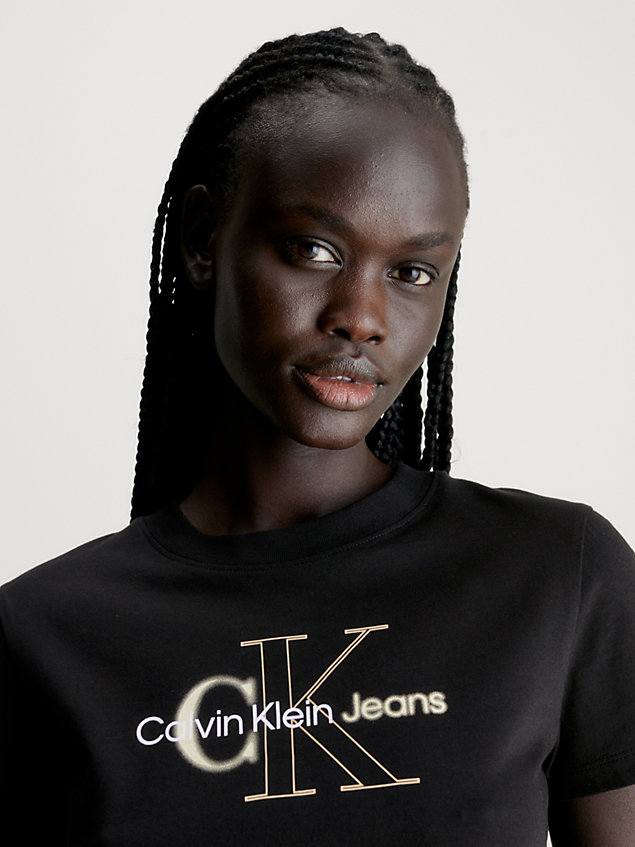 camiseta cropped con monograma black de mujer calvin klein jeans