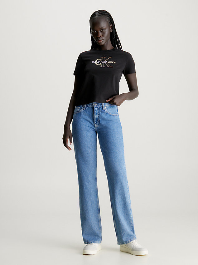 black cropped monogramm-t-shirt für damen - calvin klein jeans