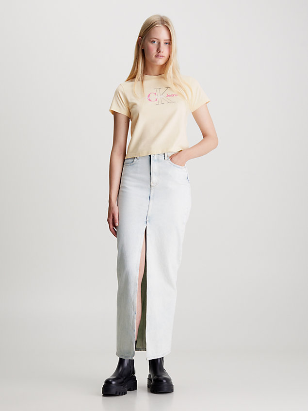 yellow cropped monogram t-shirt for women calvin klein jeans
