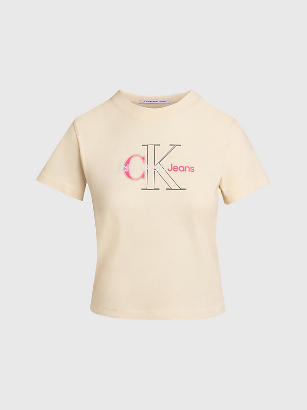 vanilla t-shirt o skróconym kroju z monogramem dla kobiety - calvin klein jeans
