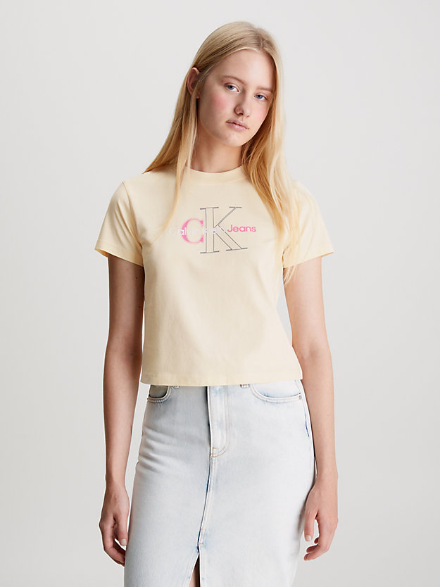 vanilla t-shirt o skróconym kroju z monogramem dla kobiety - calvin klein jeans