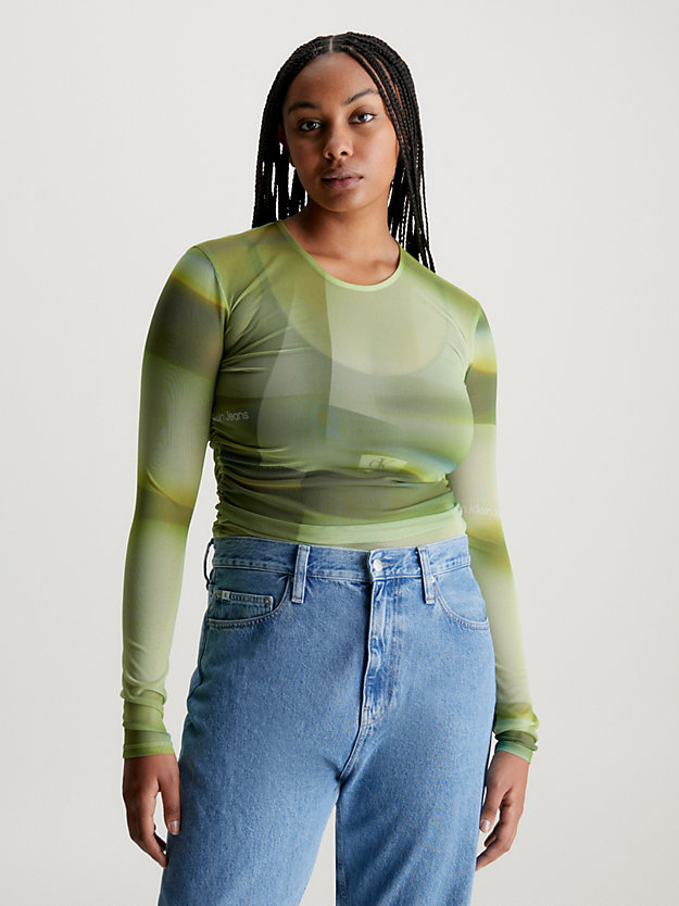 green illuminated aop langärmliges top aus mesh mit print für damen - calvin klein jeans