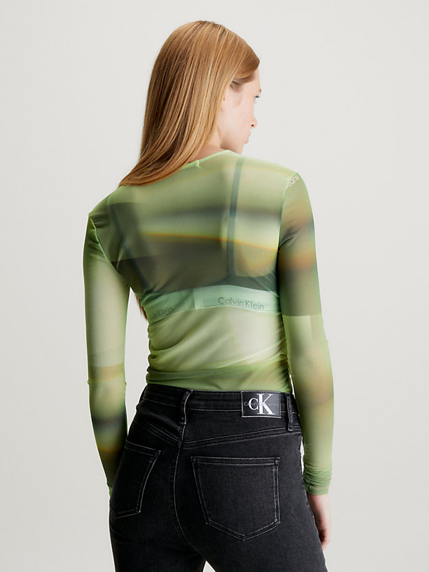 green illuminated aop siateczkowy top z długim rękawem i nadrukiem dla kobiety - calvin klein jeans