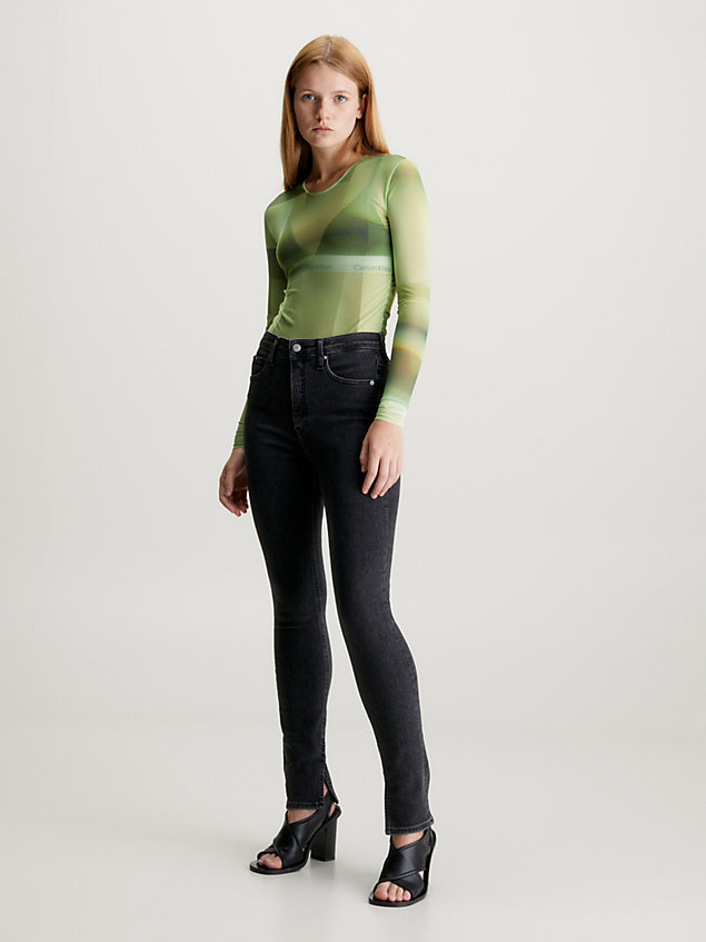 green printed mesh long sleeve top for women calvin klein jeans