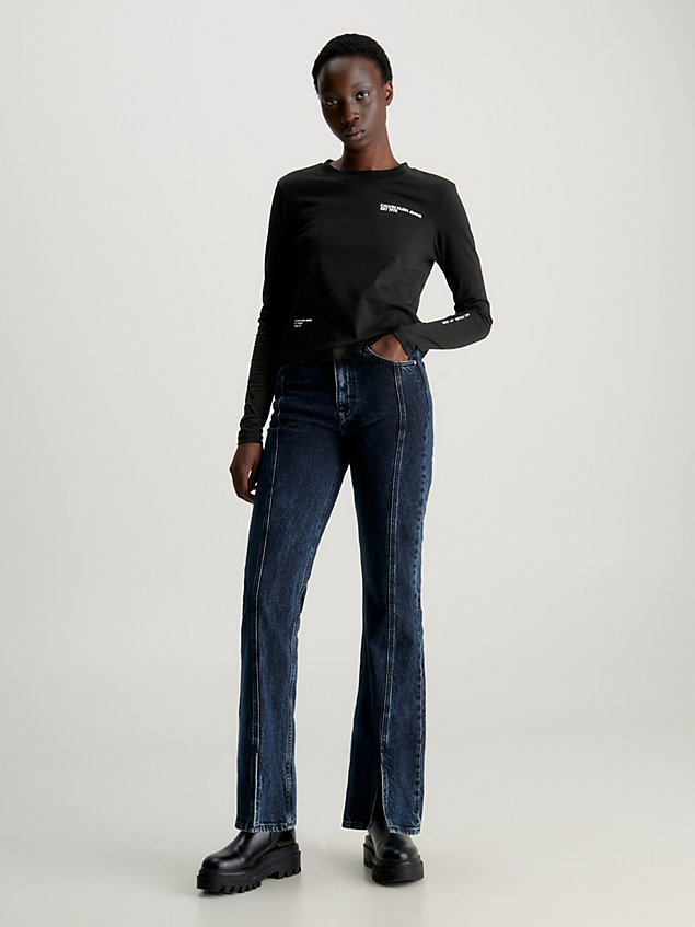 t-shirt a maniche lunghe con logo black da donna calvin klein jeans