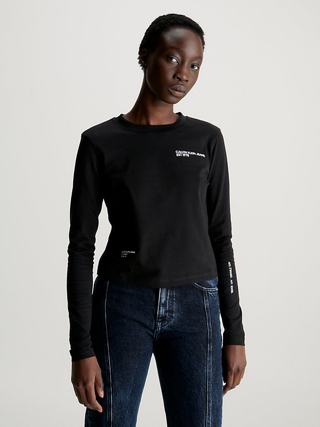 ck black logo t-shirt met lange mouwen voor dames - calvin klein jeans