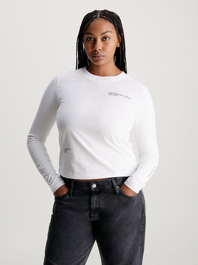 white t-shirt z logo z długim rękawem dla kobiety - calvin klein jeans