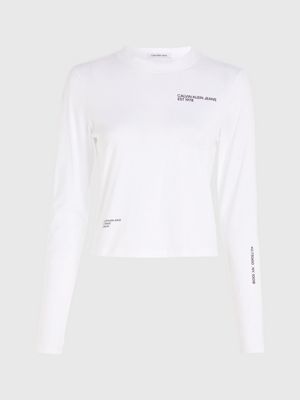 Calvin Klein Cropped Long Sleeve Logo T-Shirt White – Gas Station