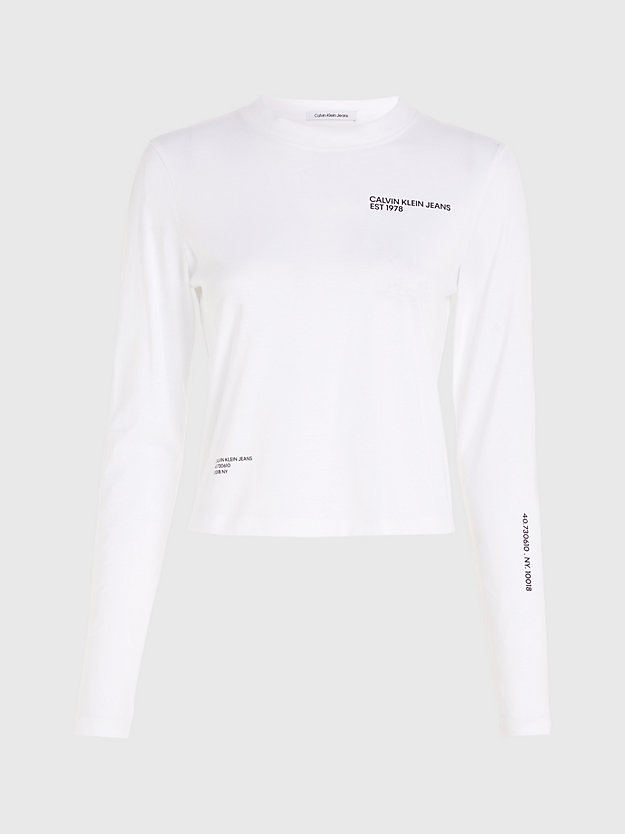 t-shirt a maniche lunghe con logo bright white da donna calvin klein jeans