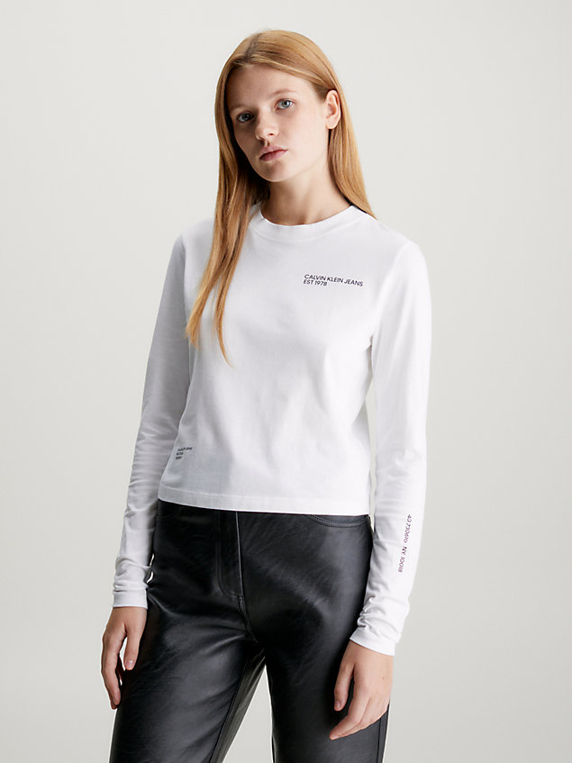 t-shirt à manches longues avec logo white pour femmes calvin klein jeans