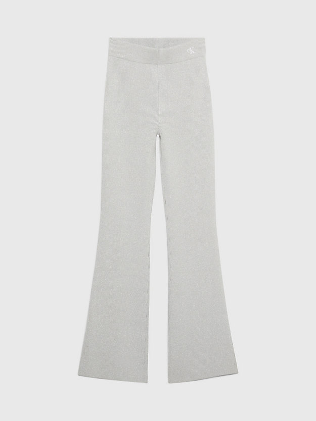 horizon grey metallic rib-knit flared trousers for women calvin klein jeans