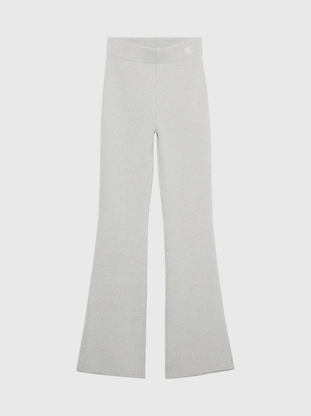 grey metallic rib-knit flared trousers for women calvin klein jeans