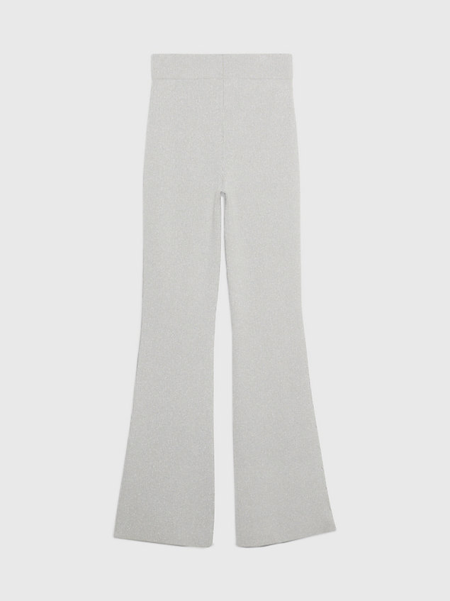 grey metallic rib-knit flared trousers for women calvin klein jeans
