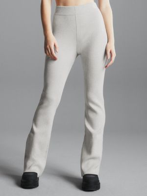 Rib-knit flared trousers