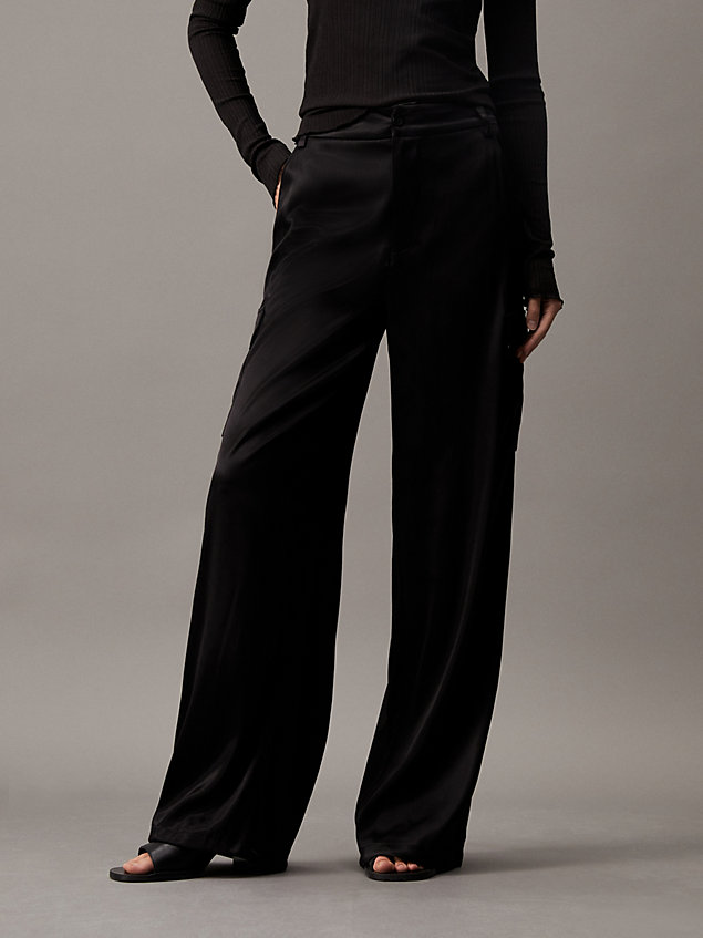 black satynowe bojówki o prostym kroju dla kobiety - calvin klein jeans