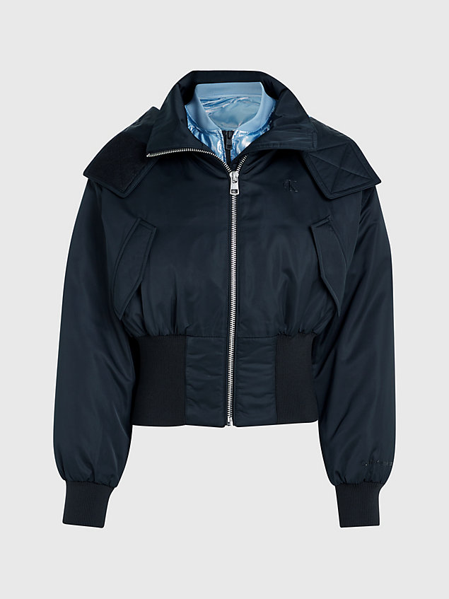 black 3-in-1 hooded bomber jacket for women calvin klein jeans