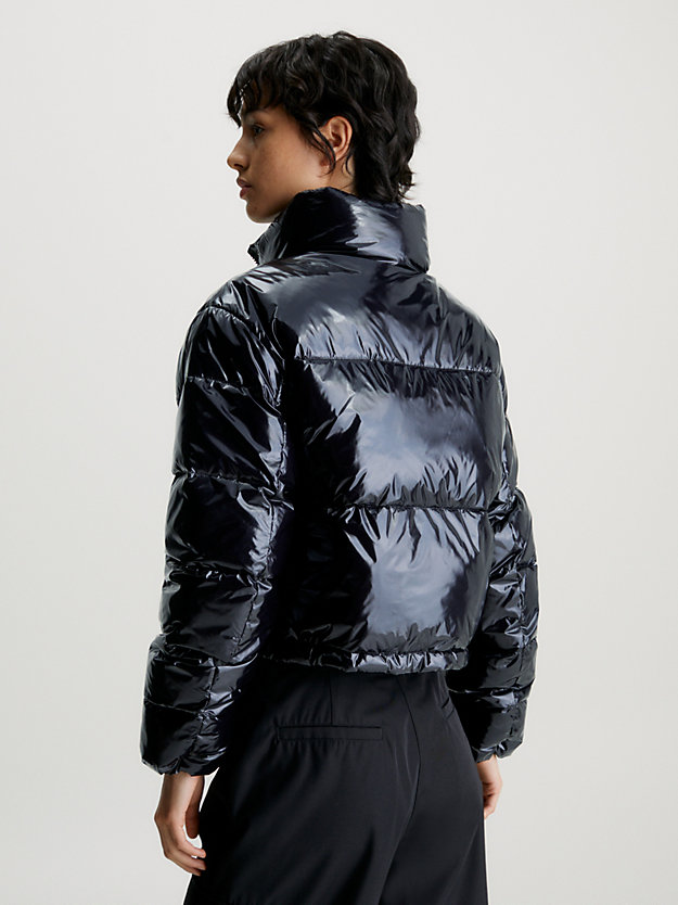 ck black cropped high shine puffer jacket for women calvin klein jeans