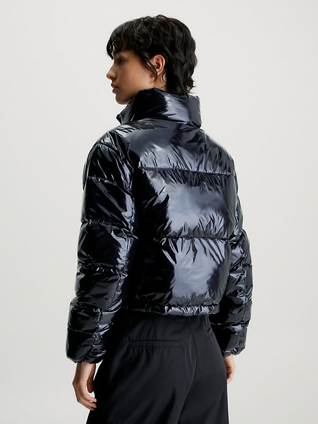 black cropped high shine puffer jacket for women calvin klein jeans