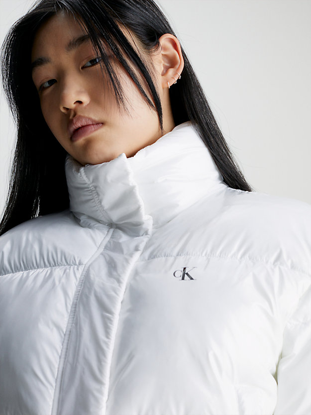 bright white cropped high shine puffer jacket for women calvin klein jeans