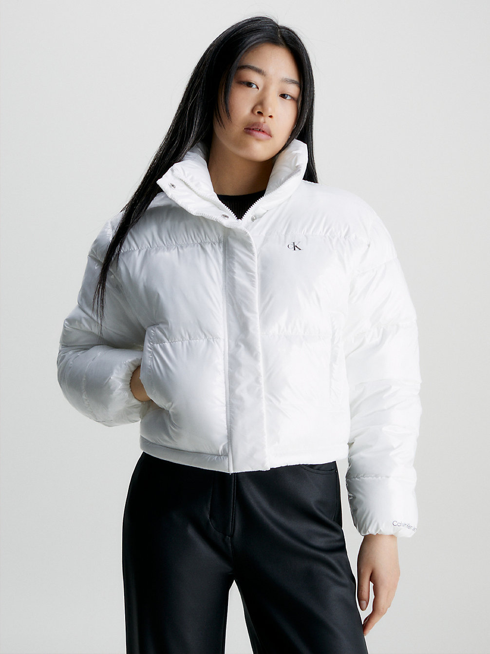 BRIGHT WHITE Cropped High Shine Puffer Jacket undefined women Calvin Klein