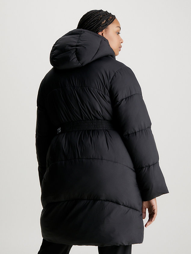 black plus size belted puffer coat for women calvin klein jeans