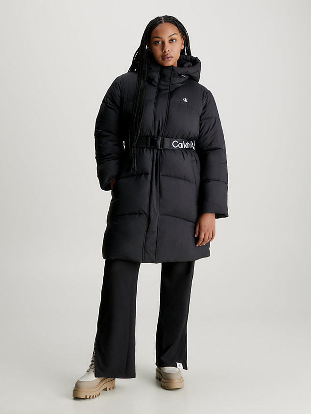 black plus size belted puffer coat for women calvin klein jeans