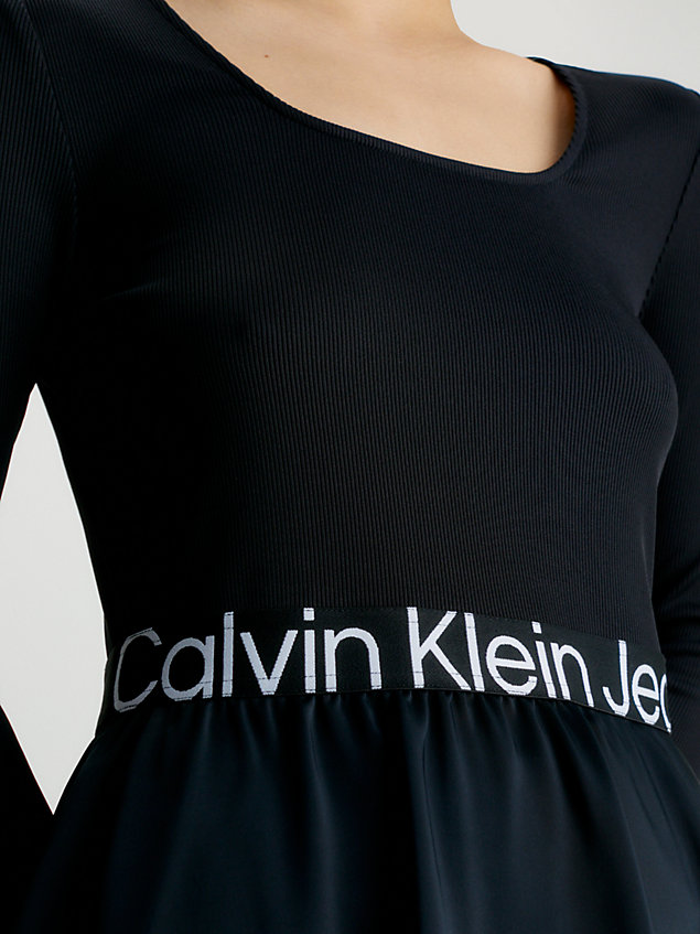 black sukienka skater z taśmą z logo dla kobiety - calvin klein jeans