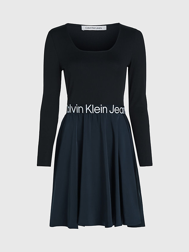 black sukienka skater z taśmą z logo dla kobiety - calvin klein jeans