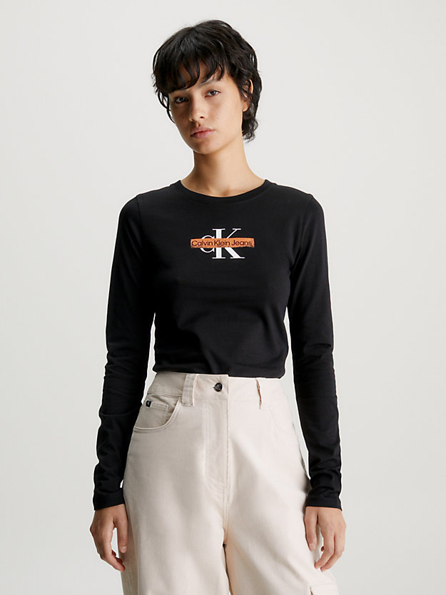 t-shirt à manches longues avec logo ck black pour femmes calvin klein jeans