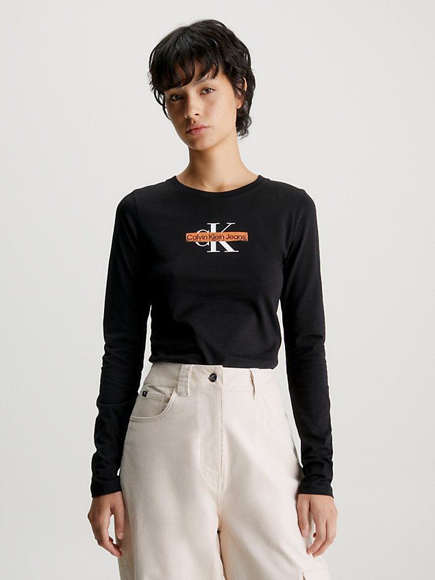 t-shirt à manches longues avec logo black pour femmes calvin klein jeans
