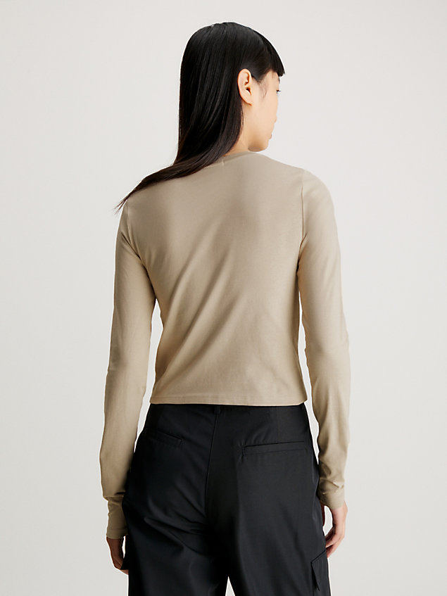beige long sleeve logo t-shirt for women calvin klein jeans