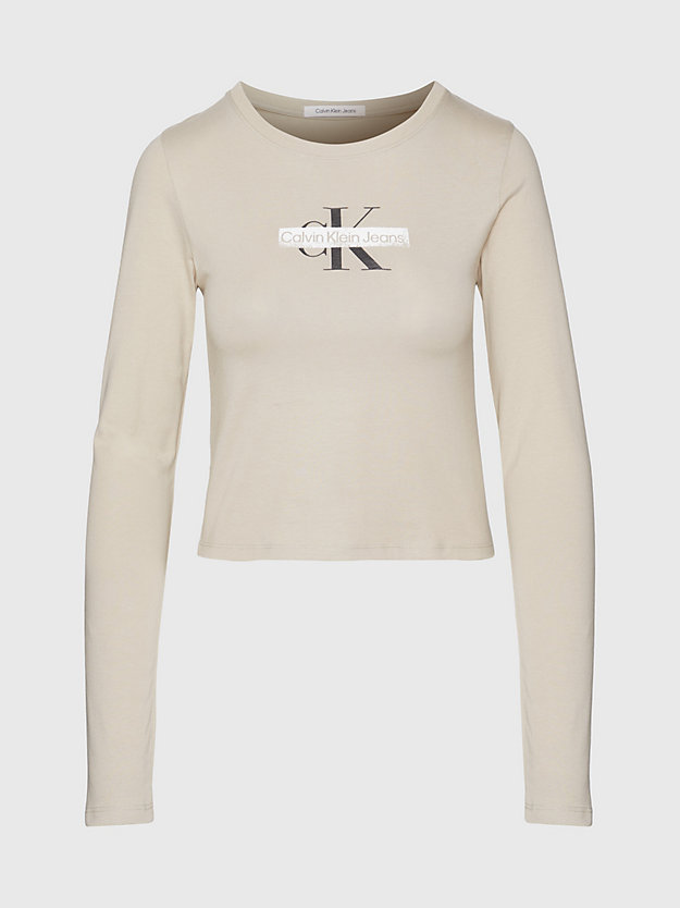 t-shirt à manches longues avec logo plaza taupe pour femmes calvin klein jeans
