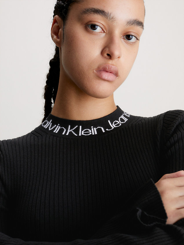black sweaterjurk met kraag en logo voor dames - calvin klein jeans