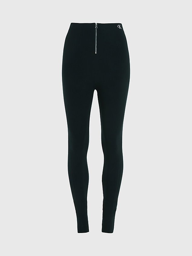 black smalle geribbelde joggingbroek met rits voor dames - calvin klein jeans