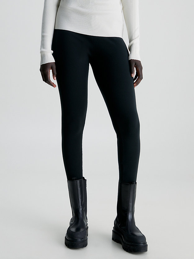 ck black schmale, gerippte jogginghose mit reißverschluss für damen - calvin klein jeans