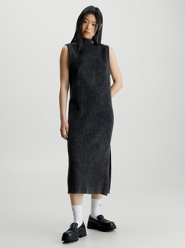 black sukienka maxi ze spranej bawełny dla kobiety - calvin klein jeans