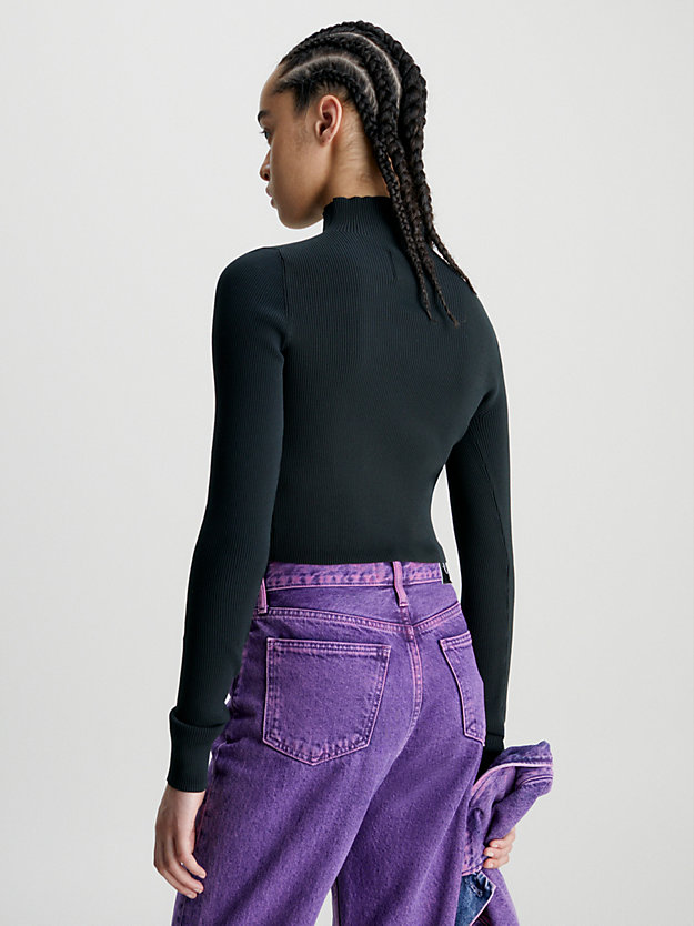 ck black schmaler cropped rippstrick-pullover für damen - calvin klein jeans
