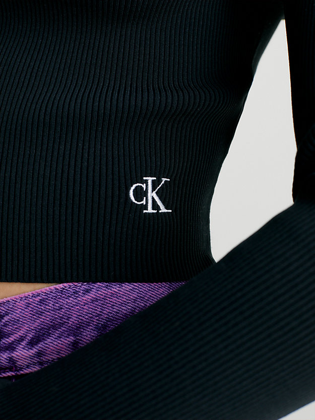 ck black schmaler cropped rippstrick-pullover für damen - calvin klein jeans