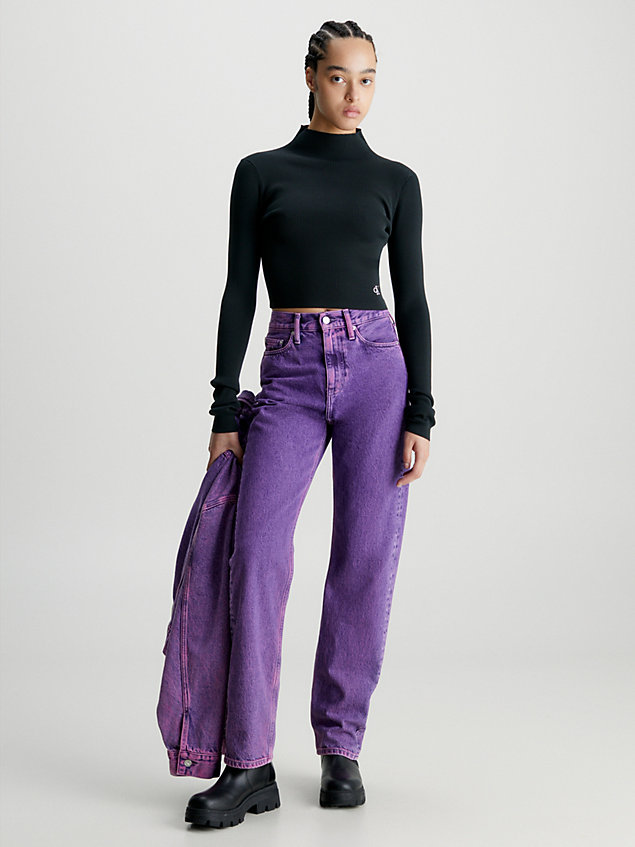 black schmaler cropped rippstrick-pullover für damen - calvin klein jeans