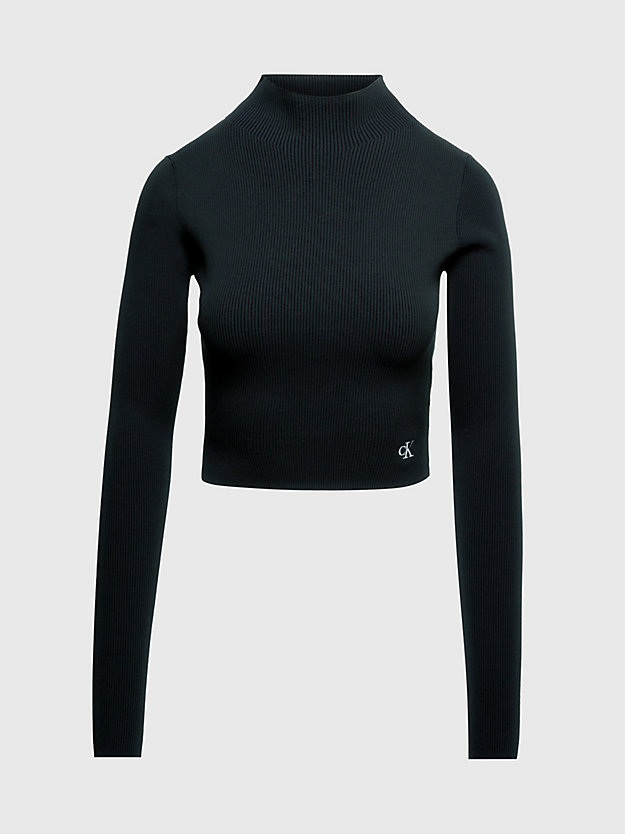 ck black wąski prążkowany sweter o skróconym kroju dla kobiety - calvin klein jeans