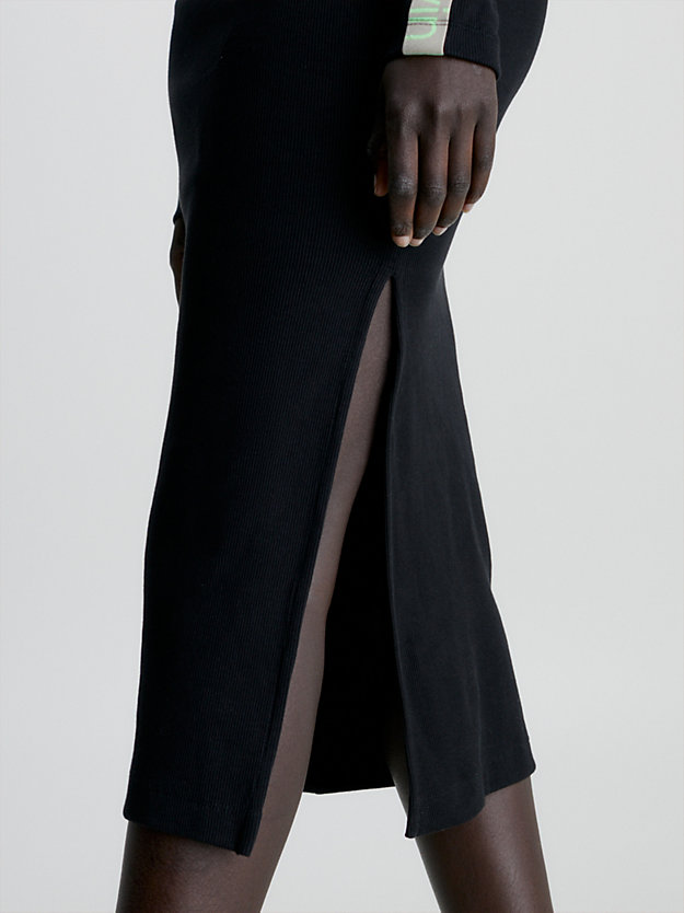 ck black slim geribbelde maxi-jurk voor dames - calvin klein jeans