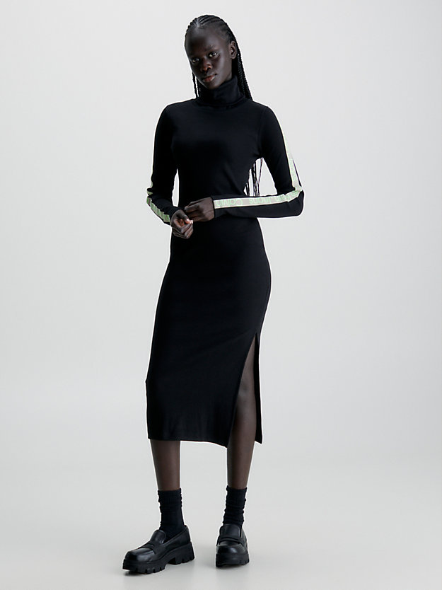 ck black slim geribbelde maxi-jurk voor dames - calvin klein jeans