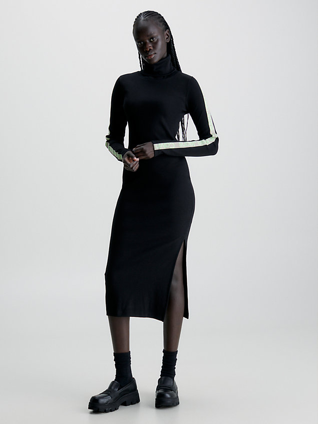 black wąska sukienka maxi z dzianiny ściągaczowej dla kobiety - calvin klein jeans