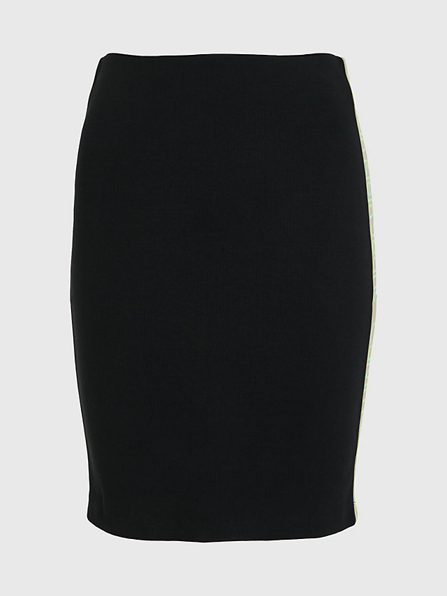 black wąska prążkowana spódnica z taśmą z logo dla kobiety - calvin klein jeans