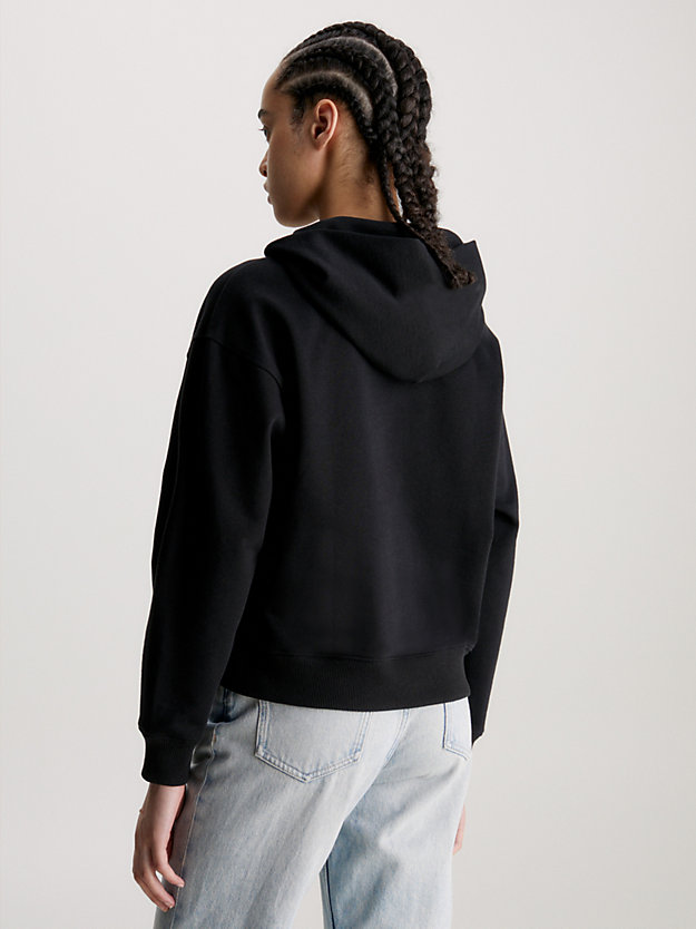 sweat-shirt à capuche en tissu éponge de coton avec insigne ck black pour femmes calvin klein jeans