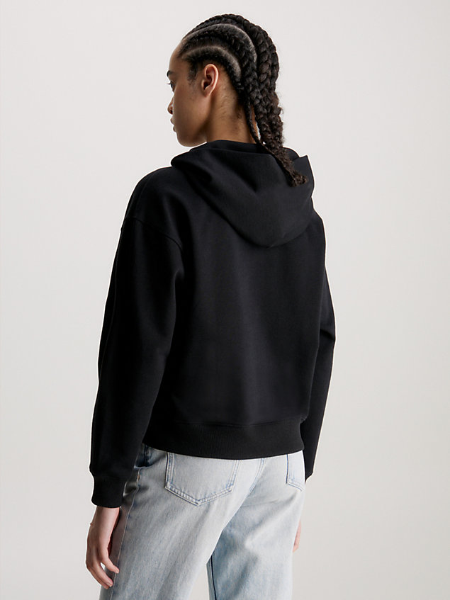 sudadera con capucha de felpa de algodón con insignia black de mujer calvin klein jeans