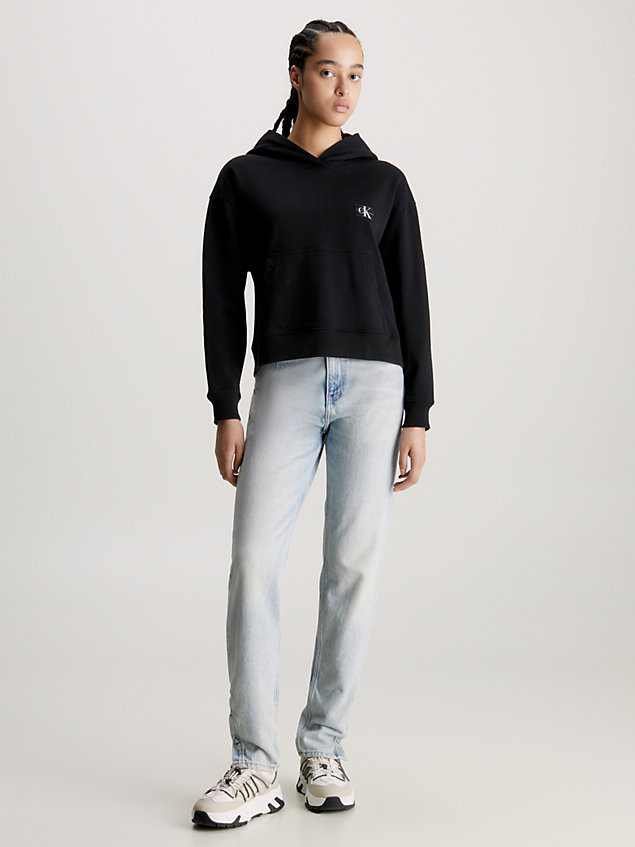 black bluza z kapturem z bawełny frotte i naszywką dla kobiety - calvin klein jeans