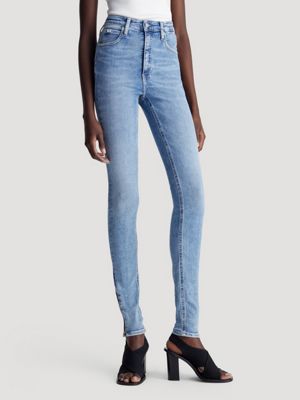 Calvin Klein Jeans Skinny de corte alto calças para mulher, Jeans médio :  : Moda