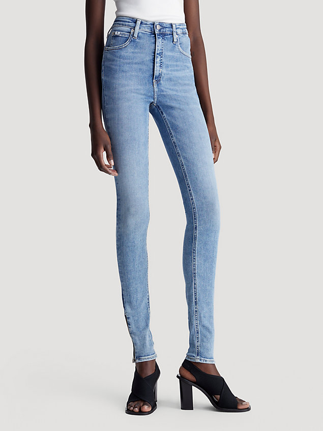denim jeansy high rise super skinny z dołem na zamek dla kobiety - calvin klein jeans