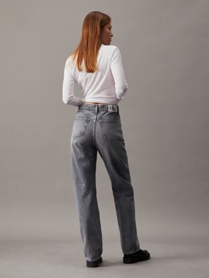 denim grey high rise straight jeans for women calvin klein jeans